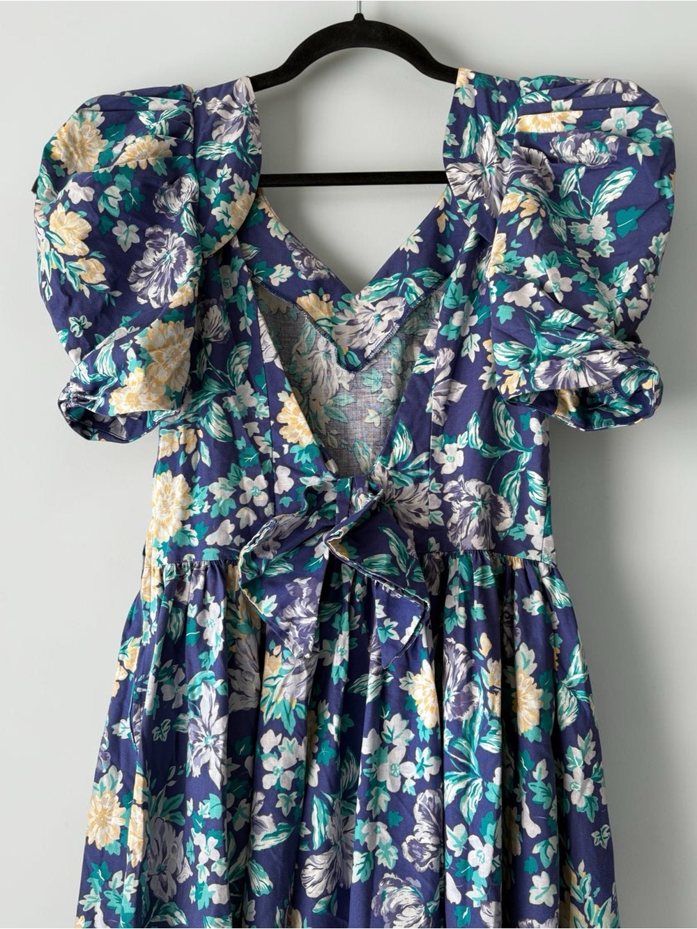 Laura Ashley Vintage Blue Floral Puff Sleeve Midi Dress UK 14 US 12 Cottagecore - Picture 6 of 11